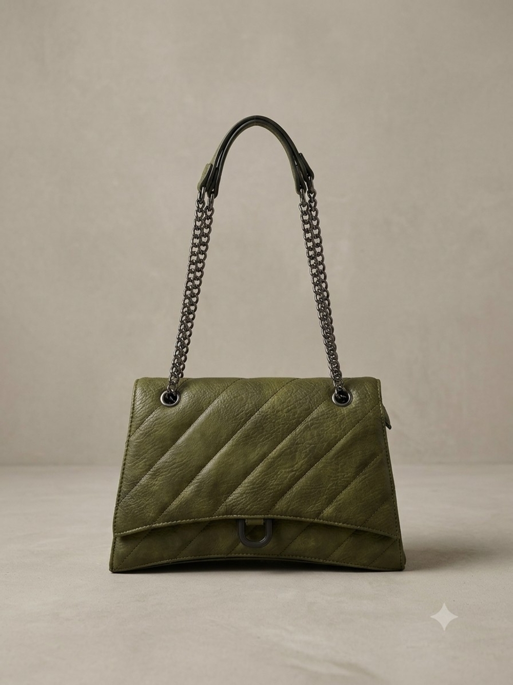 Quilted Olive Shoulder Bag with Chain Strap